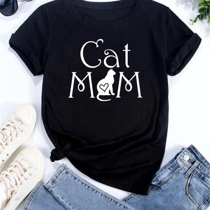 Pure Cotton Breathable Children's T-shirt 2026 Fun Cat Cartoon Print Fashionable Parent-child Outfit Men's and Women's Top