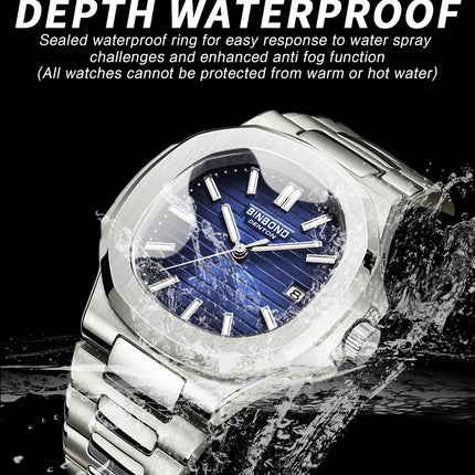 BINBOND Luxury Military Man Watch Square Waterproof Luminous Date Week Men Watch Stainless Steel Quartz Men's Watches Reloj