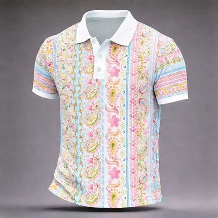 Men's Paisley 3D Print Polo Shirts Short Sleeve Collared Button Casual Outdoor Daily Athleisure Wear for Spring & Summer