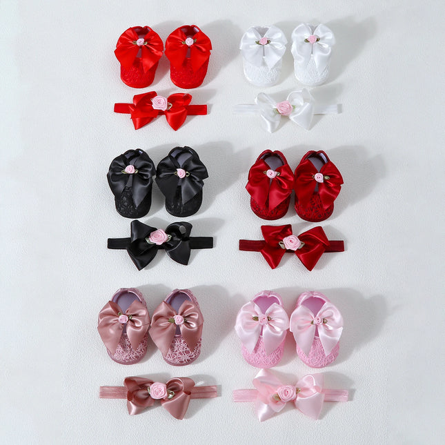 0-12months Infant Girls Princess Shoes Floral Bow Decor Lace  Non-slip Shoes  for baby girls