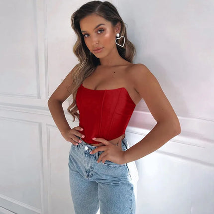 Sleeveless Off-Shoulder Velvet Fashion Sexy Corset Crop Top Vest Women's Underwear Backless Bustier Top Solid