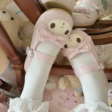 Sanrio Melody Lolita Princess Shoes Pink Kawaii Cartoon Anime Style Decoration Flat Shoes Girl Lolita Round Head Princess Shoes