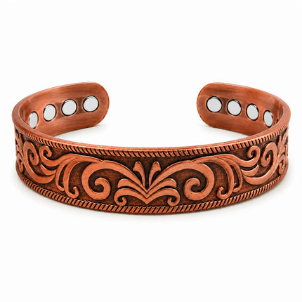 European and American Copper Vintage Simple Double Ring Pattern Magnet Energy Ring Bracelet Set