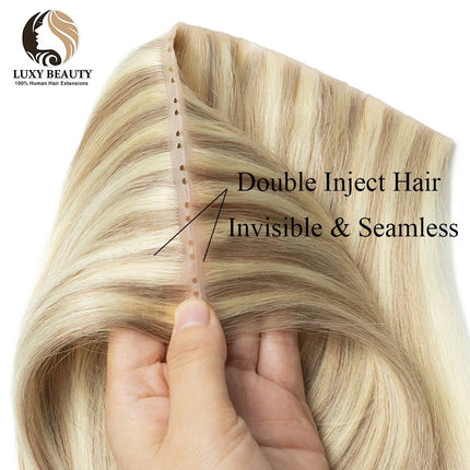 Blonde injected Hole Weft Human Hair Extensions Straight Twin Tab Butterfly Weft Natural Invisible Brown Hole Weft Extensions