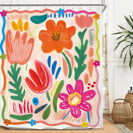 Miyotaa Flower Blossom Spring Shower Curtain Set 60Wx71H Inches Vintage Retro Vintage Botanical Plant Blush Polyester Waterproof