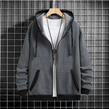 Spring and Autumn Men's Zipper Jacket Warm Windproof Hoodies Thickened Cardigan Sports Long Sleeve Sweatshirts Hooded Coat