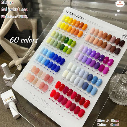Glenys 60 pieces * 15ml nail polish gel popular semi permanent immersion gel color card UV LED nail salon art varnish