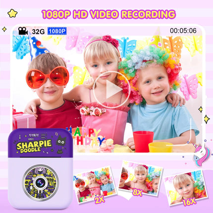 Instant Print Camera-Digital Camera with Game,Music Playback, Calendar & CalculatorFunctions,Interactive Camera,ldeal asChristma