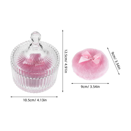 Luxury Makeup Puff and Storage Set ,Large Velvet Powder Puff with Glass Organizer Box ,Reusable Washable Beauty Tool ,Ideal Chri