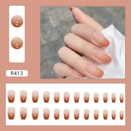 Cool Ash 24 Pcs Press on Nails Pink Nail polish Glossy Artificial Finger Manicure Reusable False Nails for Women