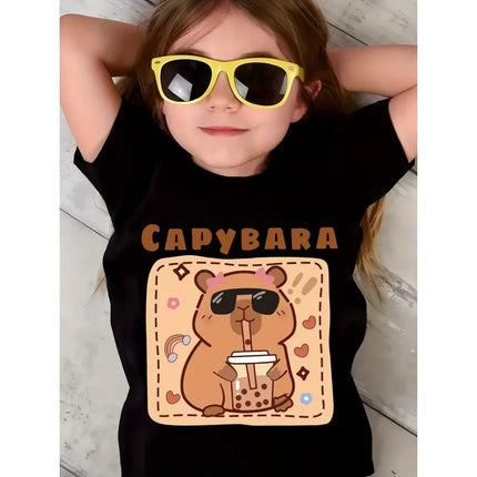 New Summer Trendy Capybara Printed Children's T-shirts Cotton Fashion Boys Girls Short-sleeved Kid Clothing Half-sleeved Tee Top