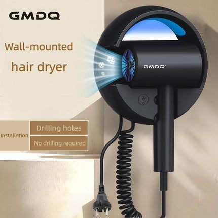 Gmdq European Standard 220V Wall-Mounted Hair Dryer 1800W Blue Light Constant Temperature Quick-Drying Hot and Cold Air Three-Speed Adjustment Hotel and Home Use Hair Dryer