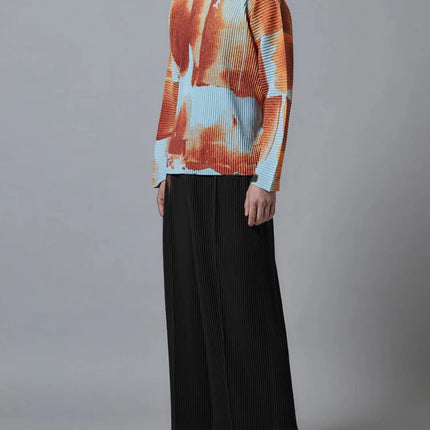 New Miyake Pleated Man Wide Leg Pants Baggy Casual High Street Long Pants