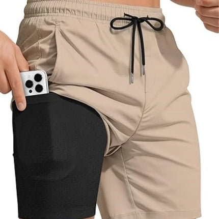 2026 Summer Men's Swim Trunks 5 Inch With Compression Liner Board Shorts Bathing Suits Pockets Beach Swimsuits Surfing LYZ095