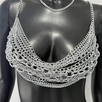 Summer Women Metal Chain Tank Top Sexy Hollow Out Backless Deep V Neck Halter Neck Crop Top Rave Party Nightclub Camisole New