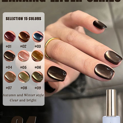 12ml 1-21pcs 2026 New Brown Gold Glass Bead Cat Eye Gel Nail Polish Black Red Magnet Cat Eye Gel Polish Gold Nails Nail Art