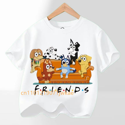 Hot Bluey Themed Kids T-Shirt Boys Girls 2026 Summer Cartoon Printing Graphic Baby Outdoors Short Sleeve Tee Daily Wear Top
