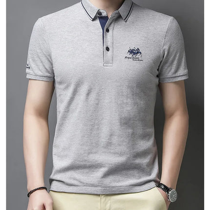 Summer New Men's Embroidered Polo Collar 100% Cotton Short-Sleeved Polo Shirt Fashion Solid Color Casual Top T-shirt M-4XL
