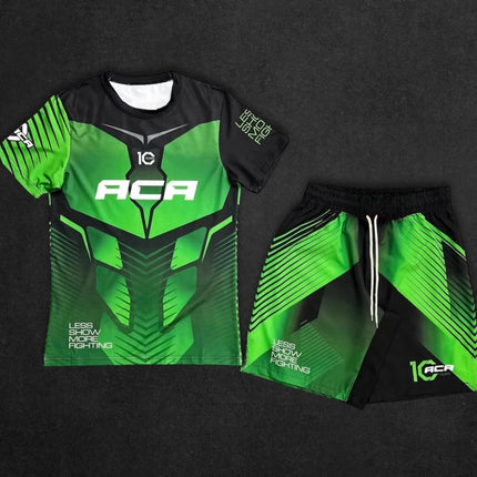 ACA MMA Boxing Suit 2PCS Set Men's 3D Printed Short Sleeve Rash Guard Top & Fighting Shorts Quick-Dry Combat Training Sportswear