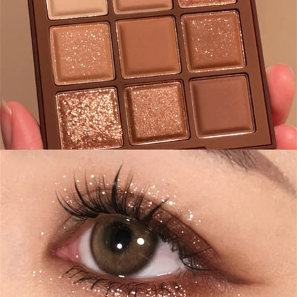 9 Colors Chocolate Eye Shadow Palette Pearly Matte Earth Color Eyeshadow Pallete Shiny Sequins Eye Pigments Lasting Makeup