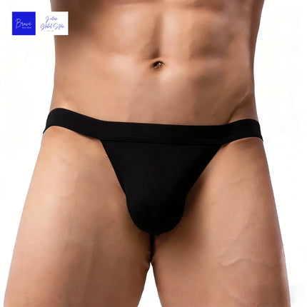 Sexy Contour Pouch Men's Solid Ice Silk Polyester Bikini Briefs Low-Rise Breathable Moisture-Wicking Athletic Underwear Thong