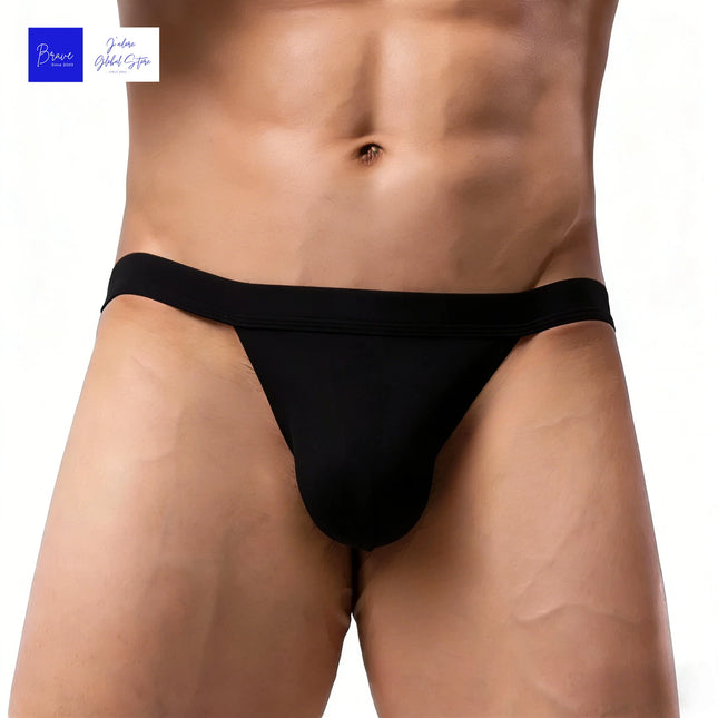 Sexy Contour Pouch Men's Solid Ice Silk Polyester Bikini Briefs Low-Rise Breathable Moisture-Wicking Athletic Underwear Thong