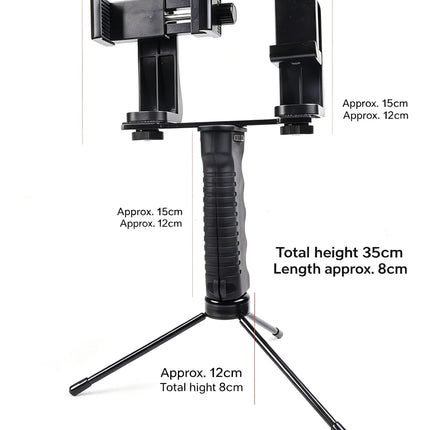 Dual Phone Holder Mount Stand for Live Streaming Video Recording Adjustable Handheld Gimbal Stabilizer with Tripod for TikTok Vl