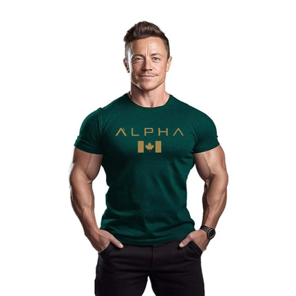 Men's Fitness Sport T-shirt Breathable Slimming Summer Trendy Brand Printed Casual Cotton round Neck Short Sleeve T-shirt