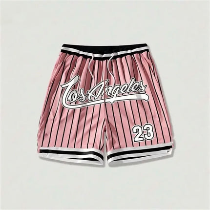 European and American men's summer Gothic letter stripe print comfortable breathable drawstring shorts outdoor casual pants