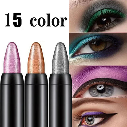 15 Colors Pearlescent Eyeshadow Pencil Waterproof Long Lasting Glitter Shimmer Eye Shadow Pen Eyeliner Stick Eyes Makeup Tools