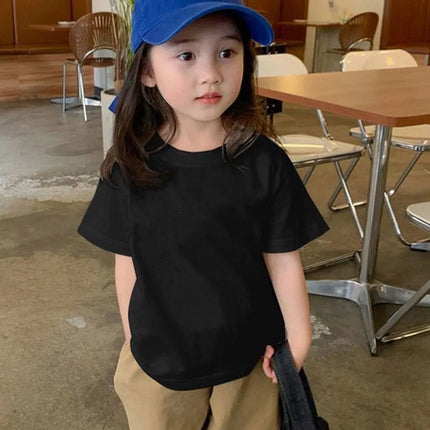 100% Cotton 180gsm Fabric Children Boy Girl T shirt 2025 New Summer Women Short Sleeve T-Shirt Cute Style White Solid Color Tops