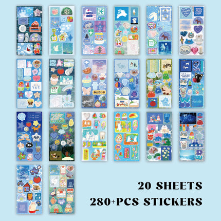 20 Sheets Series Sticker Book, Cartoon Aesthetic Style Material Handbook, Animals Stickers for DIY Scrapbooking Journaling
