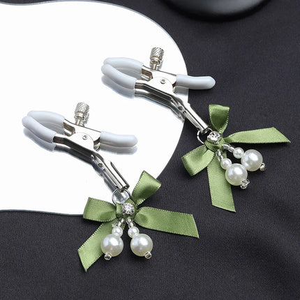 1Pair Sexy Bowknot Adjustable Nipple Clamp Breast With Pearl Bdsm Small Bell Adult Fetish Flirting Teasing Sex Toys For Couples