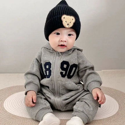 2024 Autumn Baby Boys Casual Print One Piece Long Sleeve Rompers Infant Toddler Sports Jumpsuit