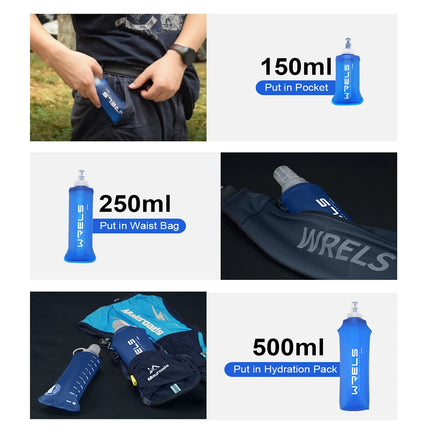 WRELS Camping Soft Water Bottle Drinking Sport Folding Bag Flask Outdoor Running Hydration Pack Waist Bicycle BPA Free