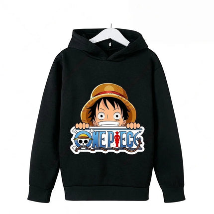 One Piece Fleece Clothing Kids Cute Cartoon Thick Hoodie Luffy Anime Hoodies Fashion Clothes Sweatshirt Boys Girls Outfits Gifts