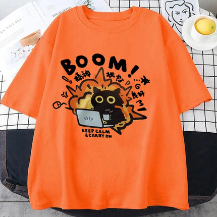 New Kawaii Good Mental State Pure Short Sleeved T-shirt for Men Women Tee Clothes Loose Casual Y2K Cartoon Oversized Tops