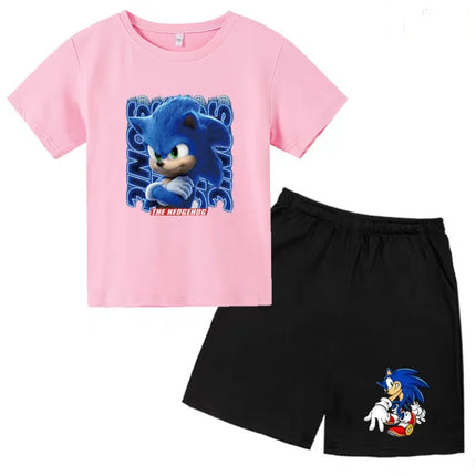 Children T-shirt Two-piece Set 3-12 Years Cool Summer Anime Supersonic Boys Girls Toddler Clothes Short-sleeved+Shorts Casual Set