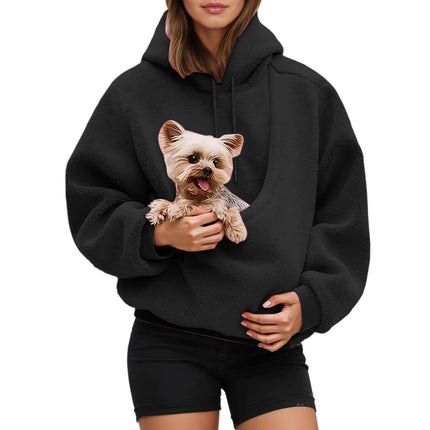 Solid color Women's Kangaroo Hoodie Blackley Sweatshirt with Pet Pocket Cat Carrier Comfortable Unisex Hooded Sweatshirt