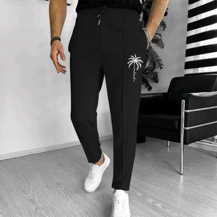 Men Waffle Knit Slim Fit Pants Drawstring Trousers With Pockets Stylish Design Spring Autumn Outdoor Travel Daily Street Wear