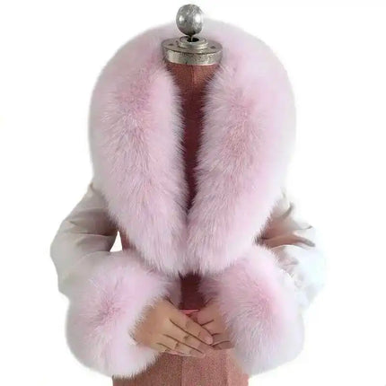 Winter Natural Fox Fur Scarf And Cuff Set Women Jacket Fur Collar Authentic Neck Warm Scarves Luxury Fluffy Fox Fur Shawl