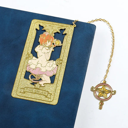 Kawaii Sweet Anime Card Cap tor Sakura Book Mark with Creberus Tassel Metal Bookmark for Women Girl Fans School Reading Supplies