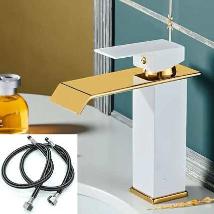 Basin Faucet Gold and Black Waterfall Faucet Brass Bathroom Faucet Bathroom Basin Faucet Mixer Tap Hot and Cold Sink faucet