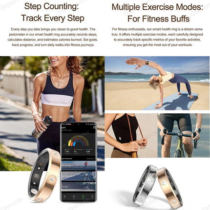 2026 New Diamond Fashion Women Smart Ring IP68 Waterproof Lady Ring Heart Rate Health Monitor Sports Pedometer Fitness Rings New