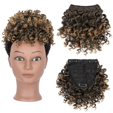 Snoilite Synthetic Afro Puff Bangs Hairpiece Short Kinky Curly Hair Bun For Women Girls Short Chignon Hair Extension Black Brown