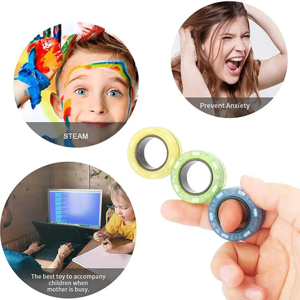 3pcs Fidget Toy Set Finger Magnetic Rings Colorful Adult Magnets Spinner Rings for Relieve Stress Anxiety Relief Therapy