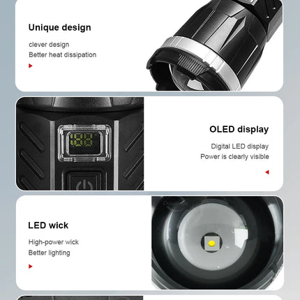 780000000LM Super Powerful Flashlight Rechargeable LED Tactical Torch  Ultra Bright Long Range 6000M Lantern Outdoor With Stand