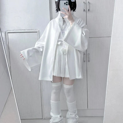 Japanese Casual Solid Hoodies Women Loose Y2k Aesthetic Oversized Embroidery Coats Harajuku Zipper Grunge Sweatshirts
