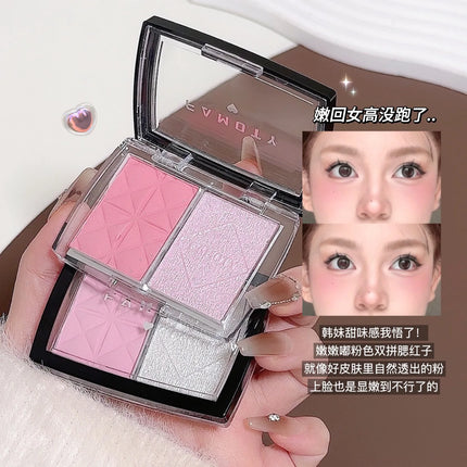 FAMOTY dual-color blush, Highlighter and contouring All-in-one plate, Shadow Brightening blush plate, multiple uses in one plate