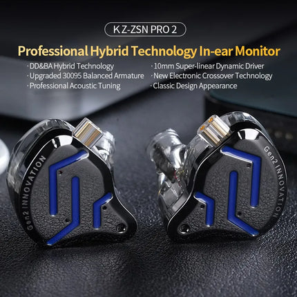 KZ ZSN Pro 2 metal in-ear headphones 1ba + 1dd hybrid technology high fidelity bass monitor sport headphones with noise cancella
